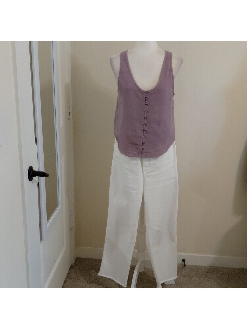 NWT Elemente Clemente Womens Purple Solid Linen Tank Top V-Neck Sz S #854